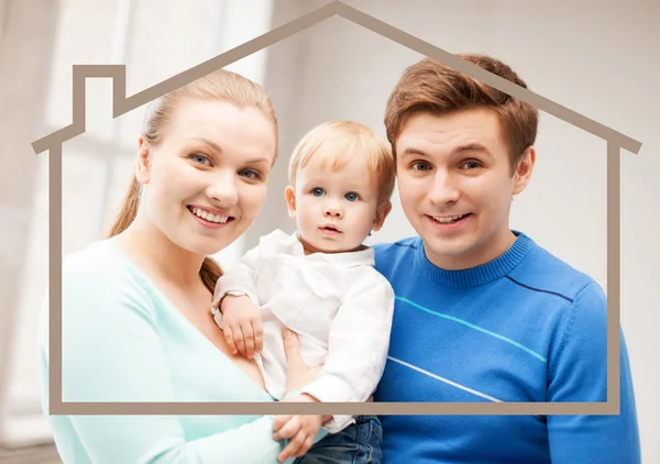 Familie mit Kind und Traumhaus — Stockfoto