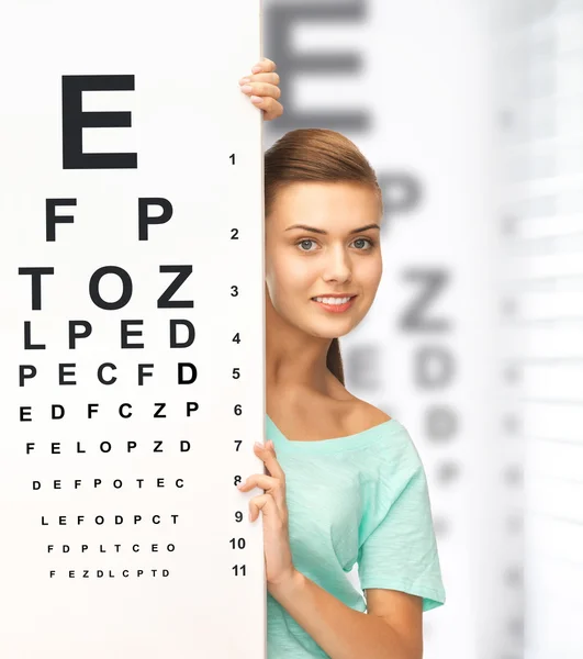 Mujer con gafas de vista con gráfico ocular —  Fotos de Stock