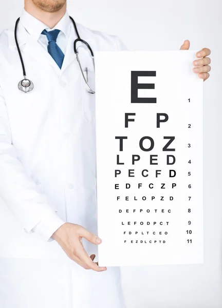 Male ophthalmologist with eye chart — Stock Photo, Image