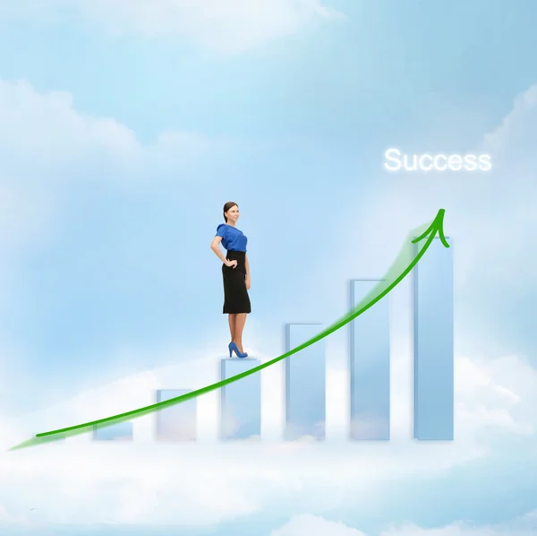 Businesswoman with big 3d chart in the sky — Stock Photo, Image