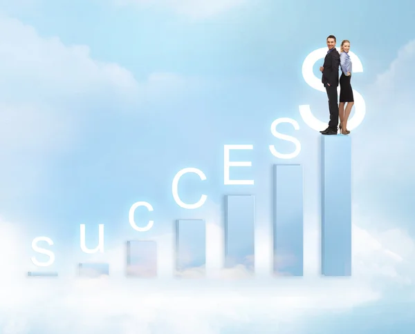 Businessman and businesswoman on the top of chart — Stock Photo, Image