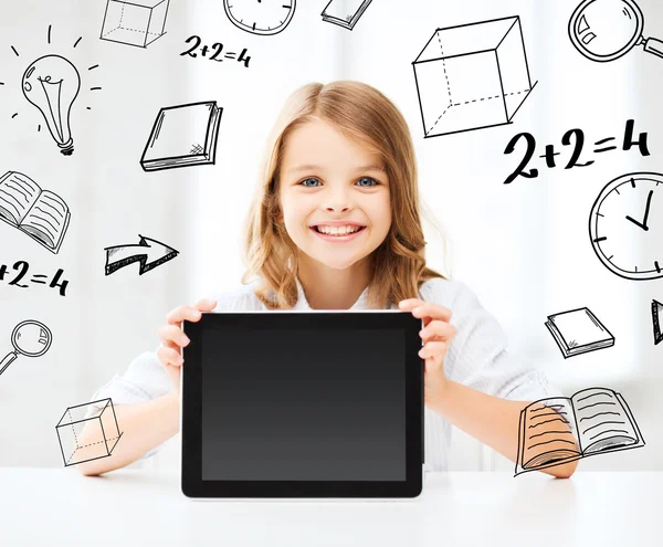 Meisje met de tablet pc op school — Stockfoto