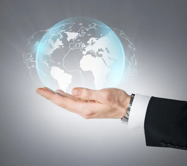 Hand holding virtual sphere globe Stock Picture