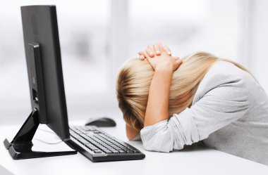 Stressed woman with computer clipart