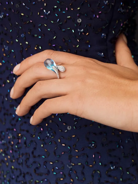 Beautiful woman with cocktail ring — Stock Photo, Image