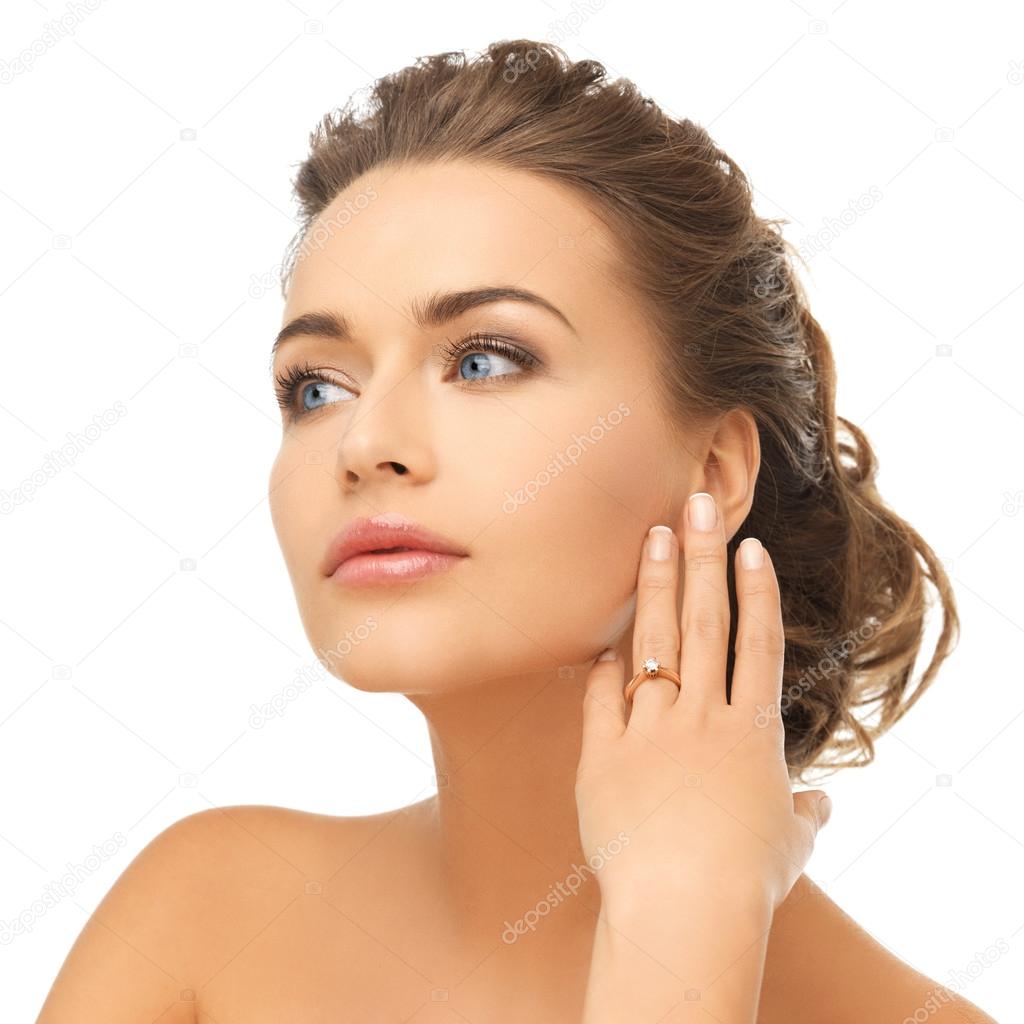 Beautiful woman with diamond engagement ring — Stock Photo © Syda