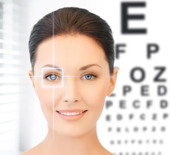 Woman and eye chart — Stock Photo, Image