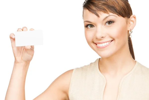 Woman with blank business or name card Stock Image