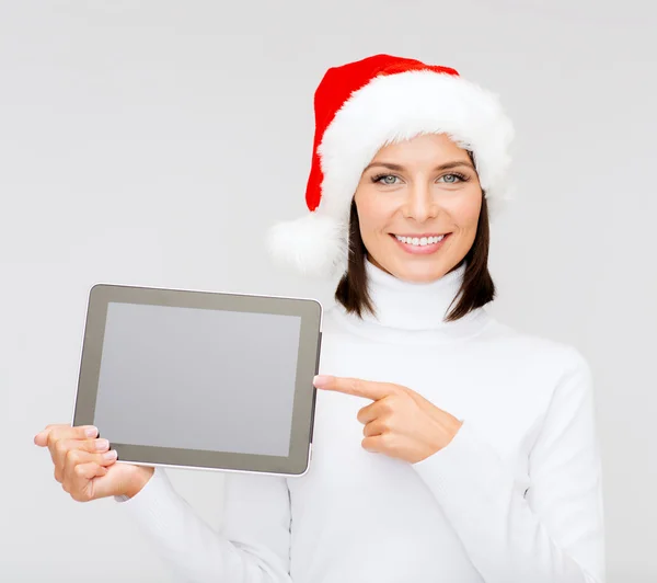 Cappello donna in Babbo Natale con tablet pc — Foto Stock