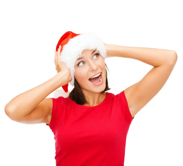 Surprised woman in santa helper hat — Stock Photo, Image