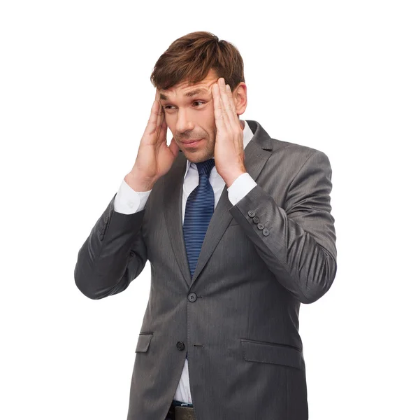 Buisnessman estressado ou professor que tem dor de cabeça — Fotografia de Stock