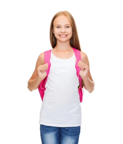 Smiling teenage girl in blank white tank top — Stockfoto