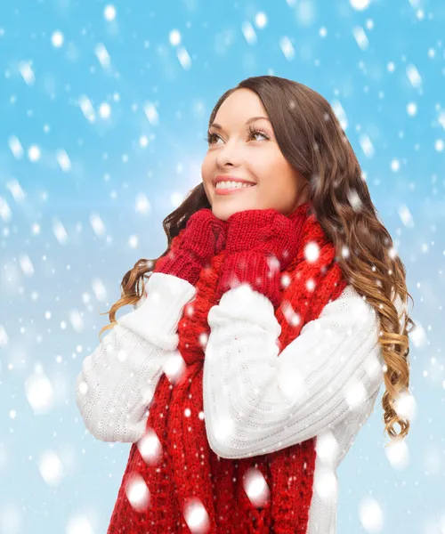 Woman in sweater, scarf and mittens Stock Photo