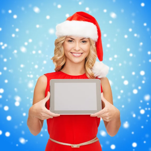 Woman in santa helper hat with tablet pc — Stock Photo, Image