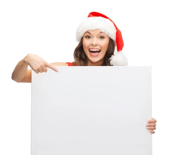 Woman in santa helper hat with blank white board — Stock Photo, Image