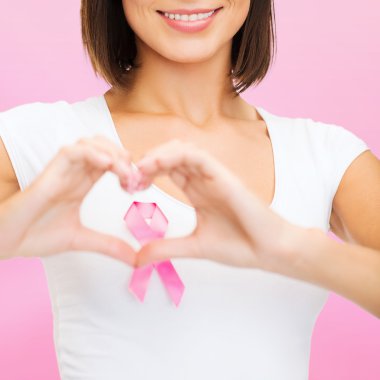 Woman with pink cancer ribbon clipart