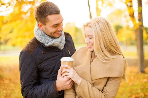 Romantic couple in the autumn park — Stock Photo, Image