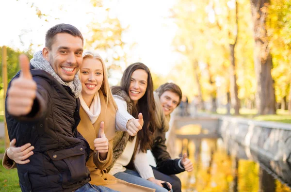 Grupo de amigos se divertindo no parque de outono — Fotografia de Stock