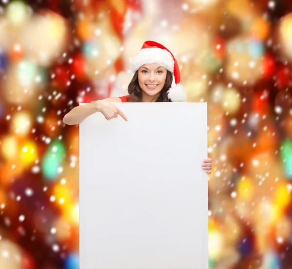 Woman in santa helper hat with blank white board — Stock Photo, Image