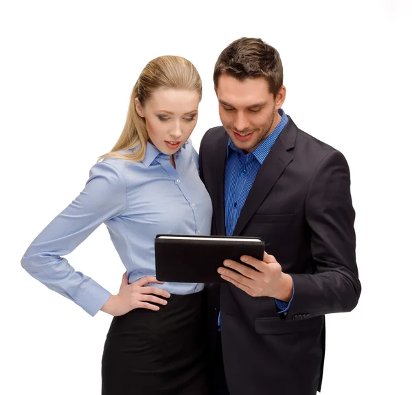 Businesswoman and businessman with tablet pc — Stock Photo, Image