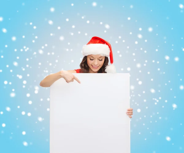 Woman in santa helper hat with blank white board — Stock Photo, Image