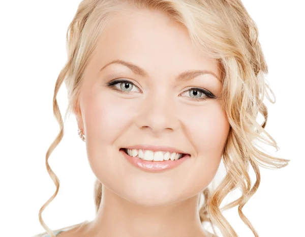 Face of happy woman with long hair — Stock Photo, Image