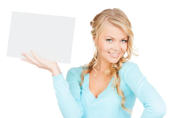 Woman with blank board — Stock Photo, Image