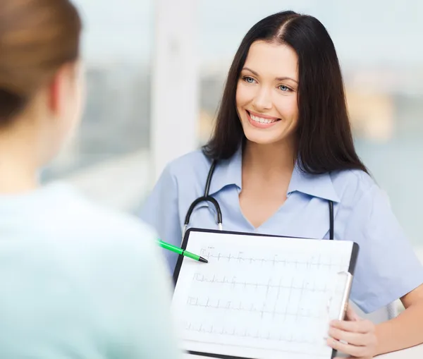 Médico o enfermera mostrando cardiograma — Foto de Stock