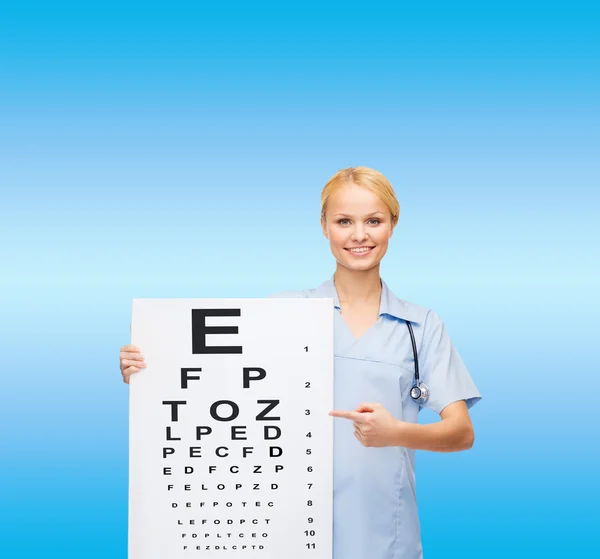 Médico o enfermera sonriente con gráfico ocular —  Fotos de Stock