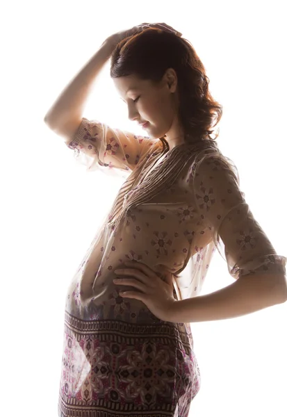 Silhouette picture of pregnant beautiful woman — Stock Photo, Image