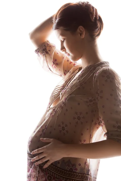 Imagem silhueta de mulher bonita grávida — Fotografia de Stock