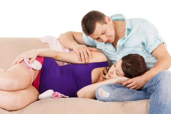 Happy expecting parents at home — Stock Photo, Image