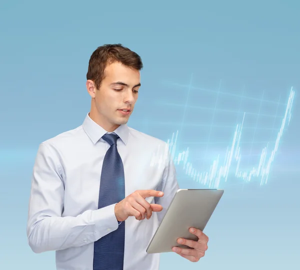 Buisnessman with tablet pc and forex chart — Stock Photo, Image