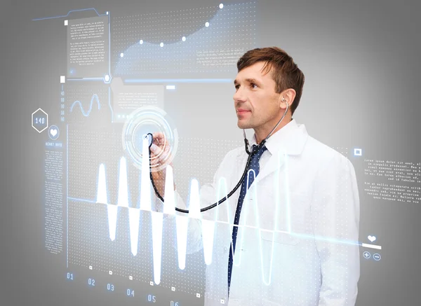 Male doctor with stethoscope and cardiogram — Stock Photo, Image