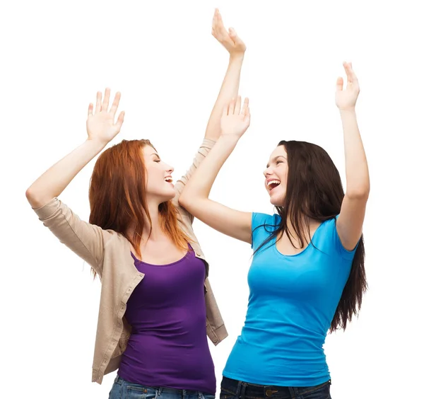 Two happy dancing girls — Stock Photo, Image