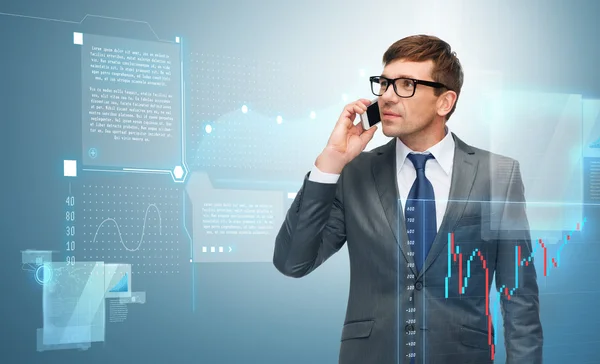 Buisnessman with cell phone and forex chart — Stock Photo, Image