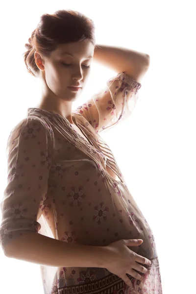 Silhouette image de belle femme enceinte — Photo