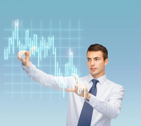 Man working with forex chart on virtual screen — Stock Photo, Image