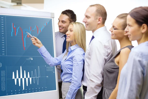 Business team con grafico forex su flip board — Foto Stock