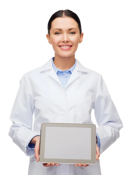 Médico femenino con pantalla de PC tableta negra en blanco —  Fotos de Stock