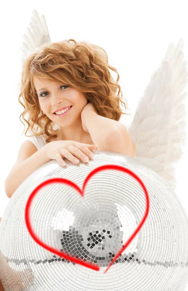 Glückliches Teenie-Engelmädchen mit Discokugel — Stockfoto