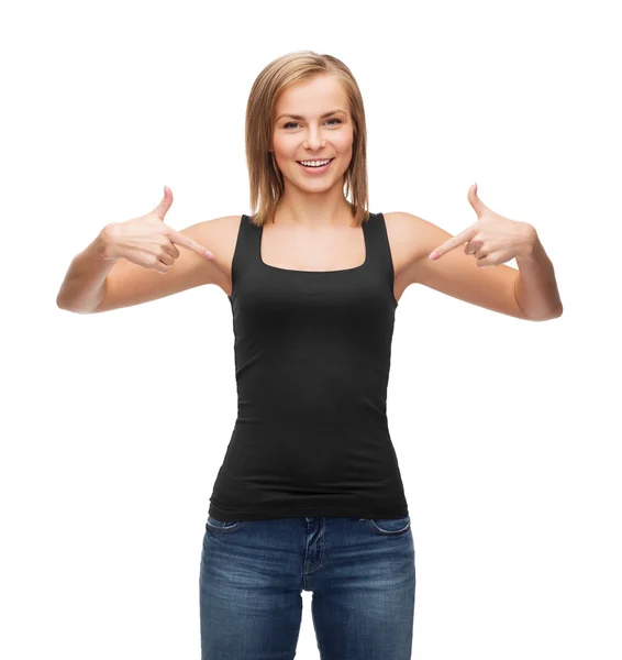 Woman in blank black tank top — Stock Photo, Image