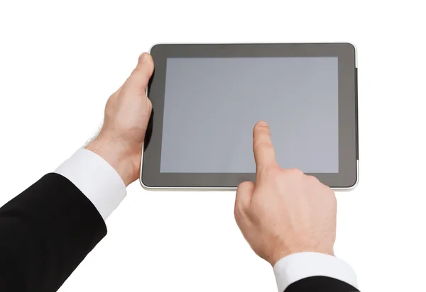 Nahaufnahme von Menschenhänden, die Tablet-PC berühren — Stockfoto