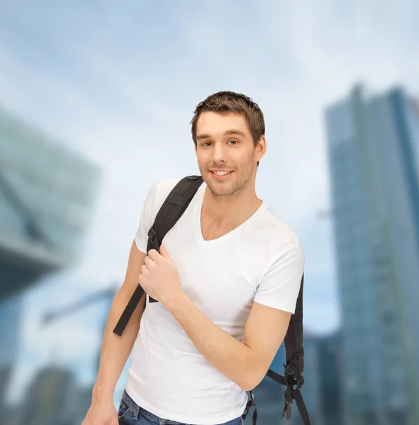 Travelling student with backpack outdoor — Stock Photo, Image