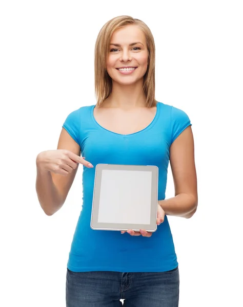 Chica sonriente con tablet PC — Foto de Stock