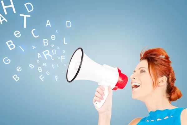 Woman with megaphone — Stock Photo, Image