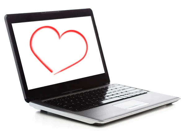 Laptop computer with heart on white screen — Stock Photo, Image