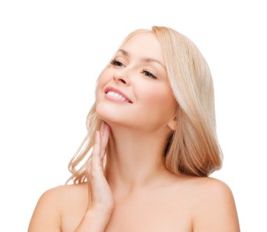 Woman touching her neck clipart