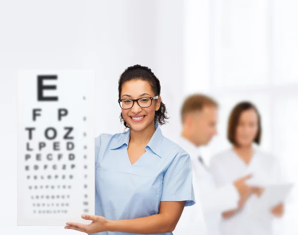 Female doctor or nurse with white blank board — Stock Photo, Image