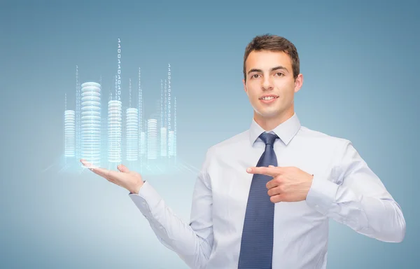 Man showing something on the palm of his hand — Stock Photo, Image